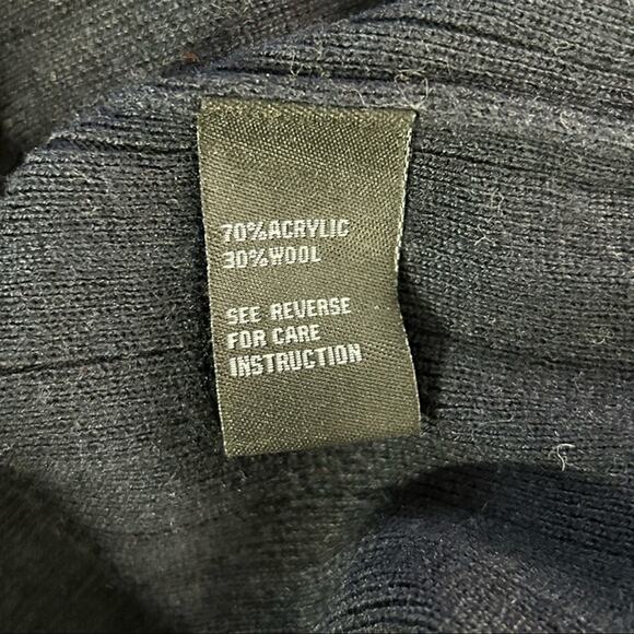 CLICHÉ Navy Wool Blend Sweater Small | Trendy Pleated Bell Sleeve Pullover - Picture 8 of 13